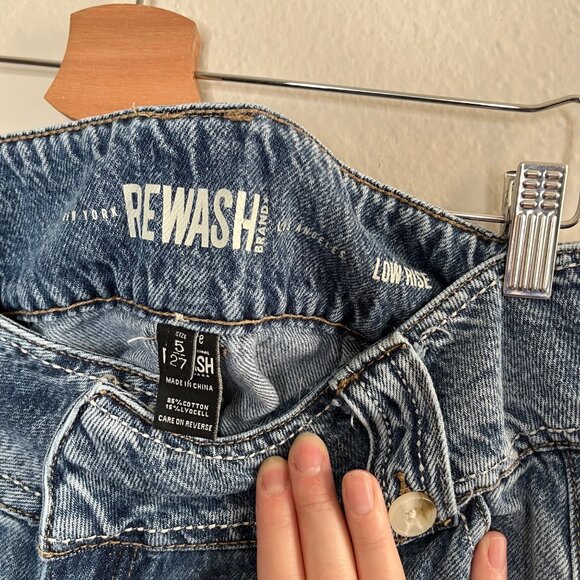 Rewash Wide Leg Low Rise Baggy Denim Jeans Medium Wash Size 5 Distressed - Picture 3 of 10